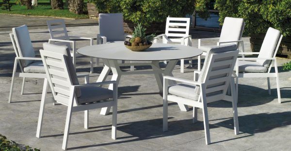 Mesa de comedor redonda de aluminio y tablero HPL Auran