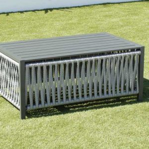 mesa baja para jardín fabricada en aluminio y cuerda trenzada modelo Aberdin