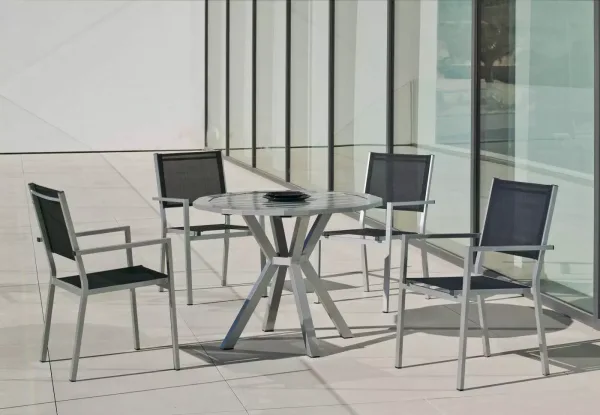 Conjunto Mesa de comedor hexagonal de aluminio Baracoa