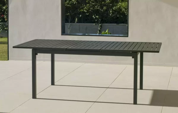 Mesa de comedor extensible abierta para jardín antracita Palma