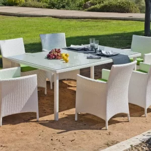 Mesa de comedor rectangular en ratán blanco Astorga 180