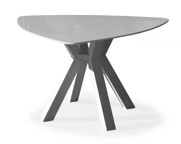 Mesa de comedor triangular en aluminio y tablero de Krion modelo Everest 159