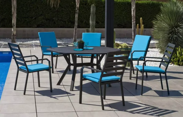 Mesa hexagonal para jardín de aluminio antracita Brasilia