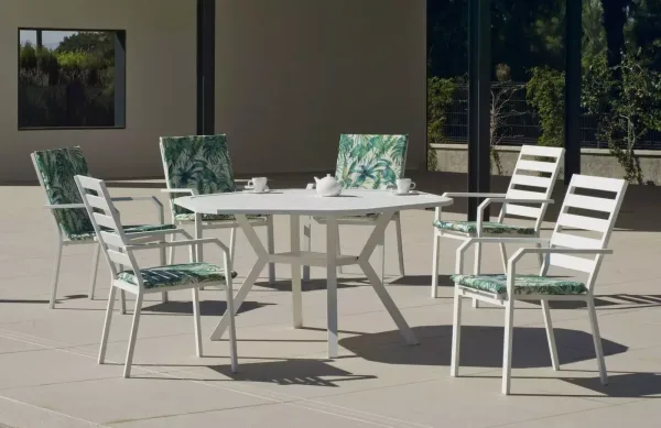 Mesa hexagonal para jardín de aluminio blanco Brasilia