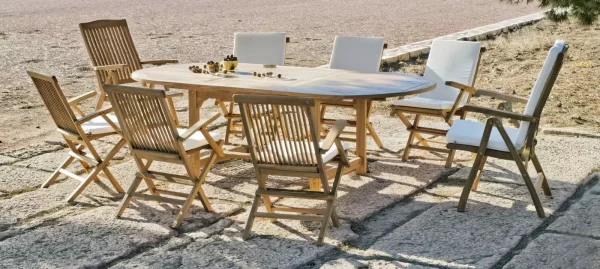 Mesa jardín extensible en madera de teka Seroni