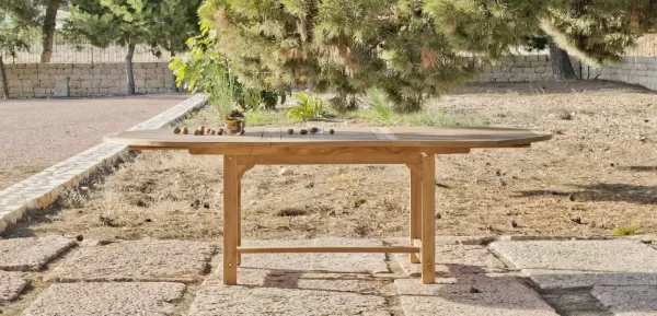 Perfil mesa jardín extensible en madera de teka Seroni