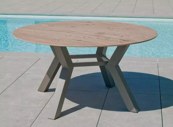 Set Mesa redonda de comedor en aluminio y tablero de Neolith Boheme Veneto