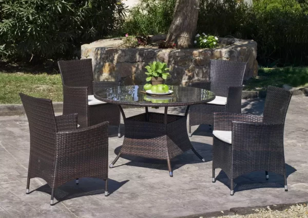 conjunto comedor para jardín en ratán marrón Bergamo 120