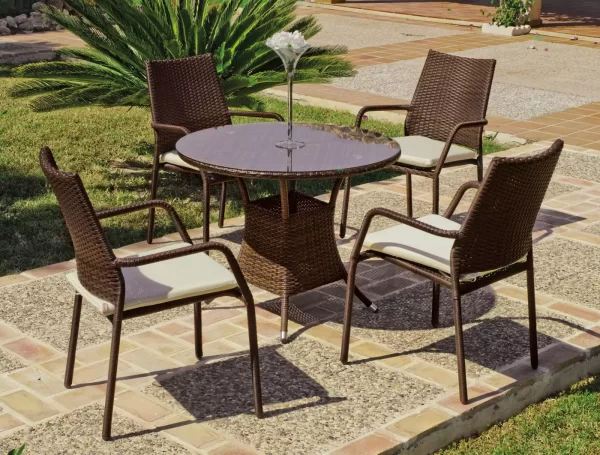 conjunto comedor para jardín en ratán marrón Bergamo