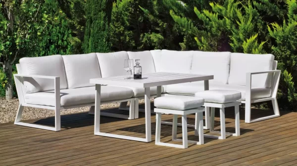 set Mesa rectangular de comedor para jardín de aluminio blanco Bolonia