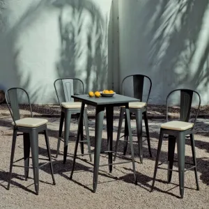 Conjunto de bar estilo industrial con 4 taburetes Tolix + mesa alta