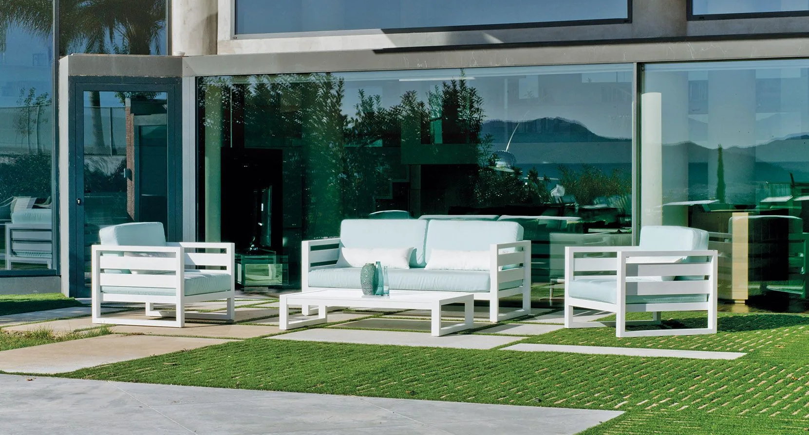 Sofá 2 plazas de terraza de aluminio blanco Cosmos