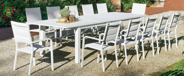 Conjunto de jardín aluminio blanco 12 sillas + mesa Orinoco