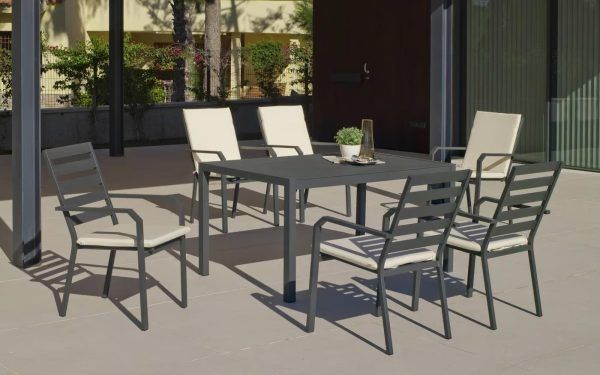 Conjunto comedor para jardín aluminio antracita Palma Caravel