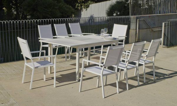 Conjunto exterior mesa extensible y 8 sillas Palma - Roma