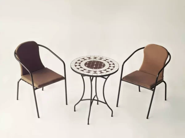 Conjunto mesa mosaico y 2 sillas con cojines Oran