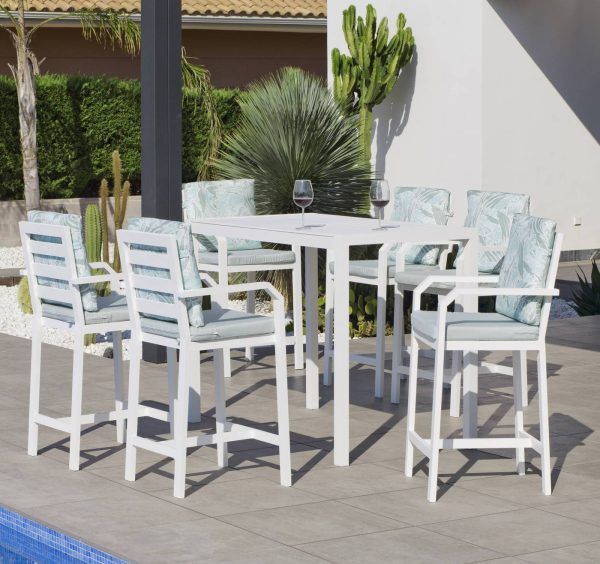 Set de coctel de aluminio con mesa alta y 6 taburetes Stanley