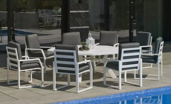 Set de comedor aluminio blanco mesa extragrande Copacabana
