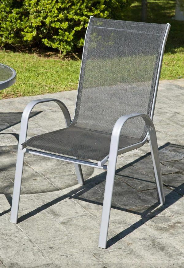 Silla apilable con brazos acero plata Seúl 3