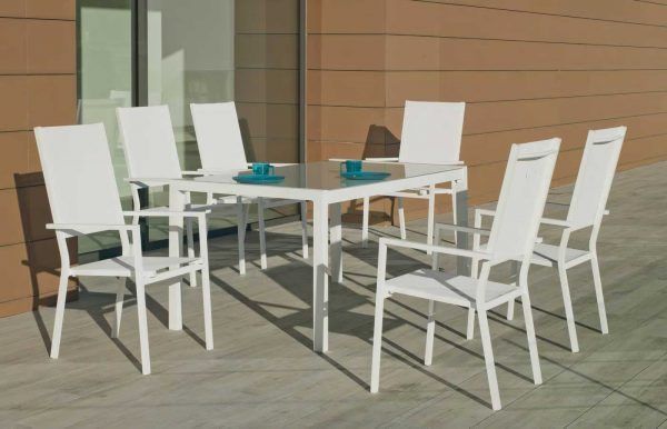 Silla con brazos de aluminio blanco para exterior Janeiro 3