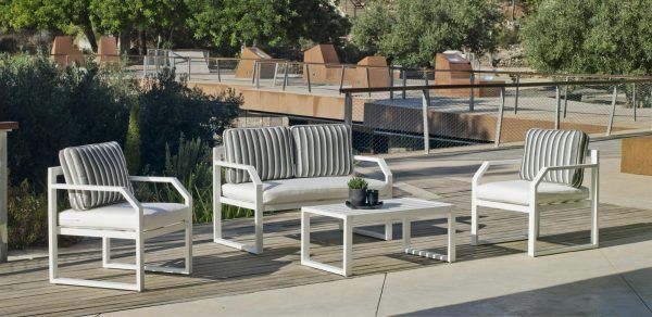 Conjunto exterior sofá 2 plazas aluminio blanco Génova