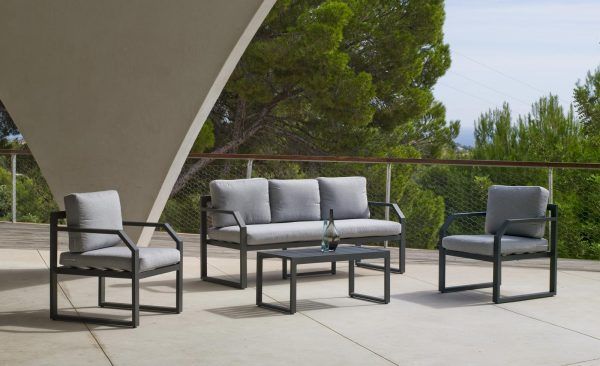 Conjunto exterior sofá 3 plazas aluminio Génova