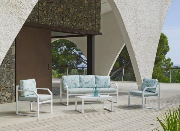 Conjunto exterior sofá 3 plazas aluminio blanco Génova