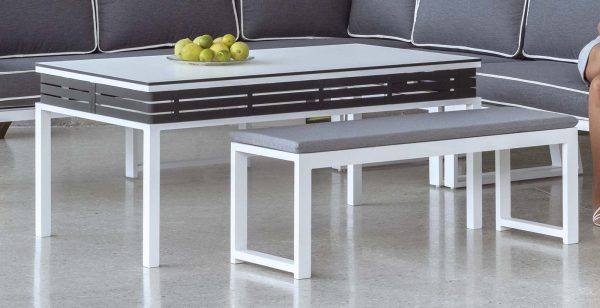 Mesa y banco del conjunto Conjunto sofá rinconera de jardín de aluminio bicolor Yebel