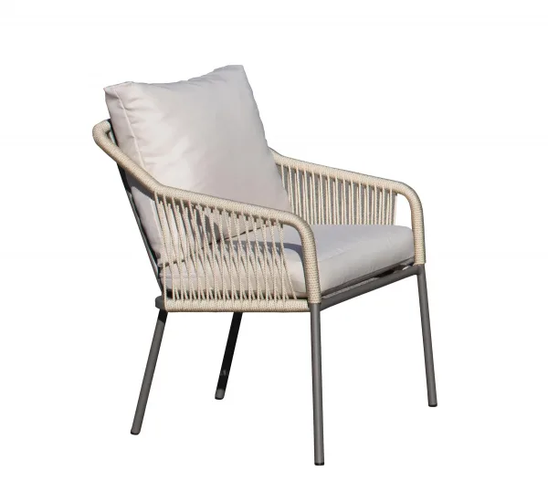 Sillón de exterior de aluminio y cuerda trenzada redonda Jasmyn
