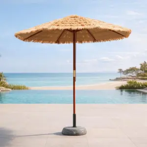 Parasol redondo aluminio efecto madera y rafia Durban