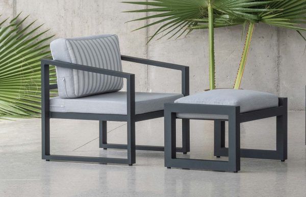 Sillón de aluminio ligero para terraza gris antracita Kepler